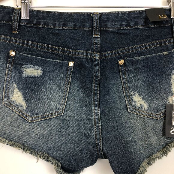 New Sparkle Women's Booty Shorts Sz 13 Jrs Fringe Rhinestones Raw Hem Destroyed - Picture 11 of 13